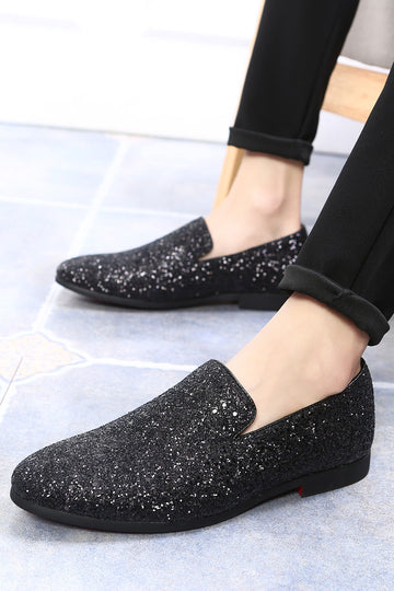 Chaussures à paillettes noires slip-on pour hommes